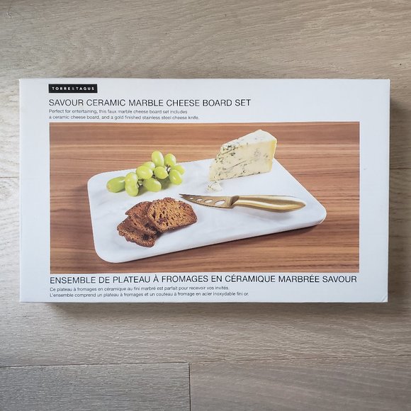 Ceramic marble cheese board with gold knife set - Picture 3 of 5